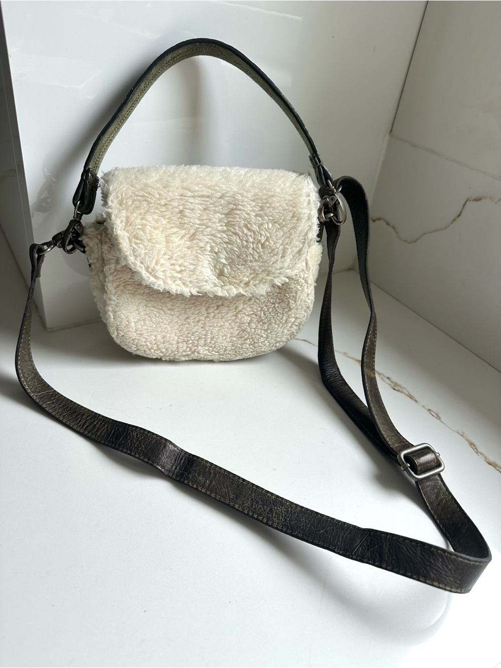Free People Cream Sherpa Faux Shearling Crossbody Bag